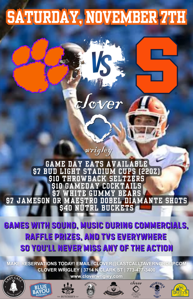 Saturday, November 7, 2026 | Clemson vs. Syracuse | Clover Wrigley